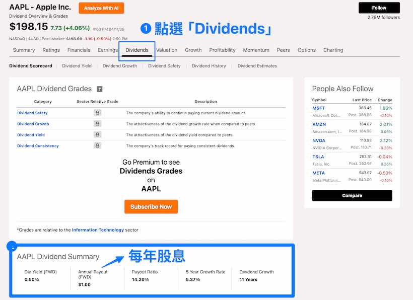 透過Seeking alpha查詢美股股息